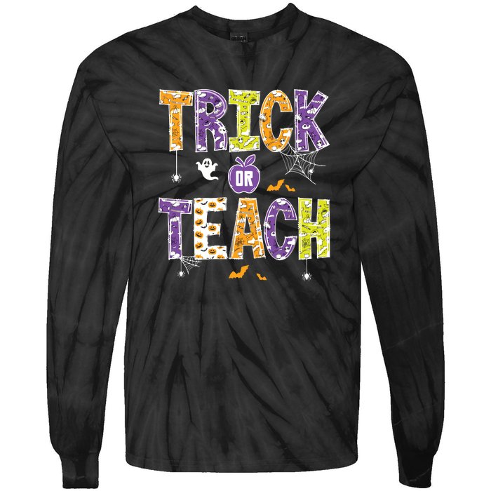 Trick Or Teach Retro Halloween Tie-Dye Long Sleeve Shirt