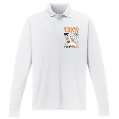 Trick Or Treatment Respiratory Therapist Nurse Halloween Performance Long Sleeve Polo