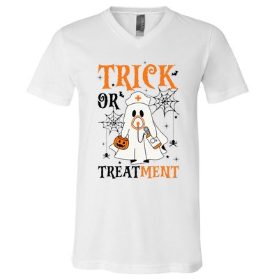 Trick Or Treatment Respiratory Therapist Nurse Halloween V-Neck T-Shirt