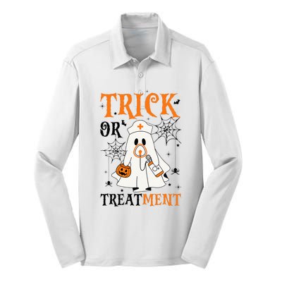 Trick Or Treatment Respiratory Therapist Nurse Halloween Silk Touch Performance Long Sleeve Polo