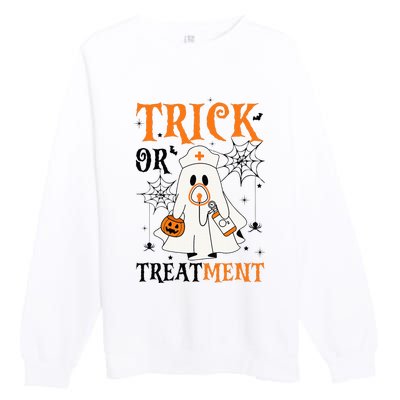 Trick Or Treatment Respiratory Therapist Nurse Halloween Premium Crewneck Sweatshirt