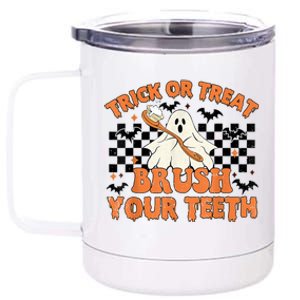 Trick Or Treat Brush Your Teeth Halloween Costume Spooky Gift 12 oz Stainless Steel Tumbler Cup