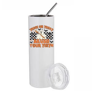 Trick Or Treat Brush Your Teeth Halloween Costume Spooky Gift Stainless Steel Tumbler