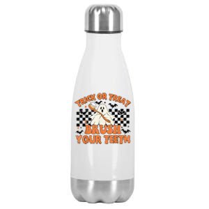 Trick Or Treat Brush Your Teeth Halloween Costume Spooky Gift Stainless Steel Insulated Water Bottle