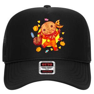 Trick Or Treat Cute Sam Funny Halloween 2024 High Crown Mesh Back Trucker Hat