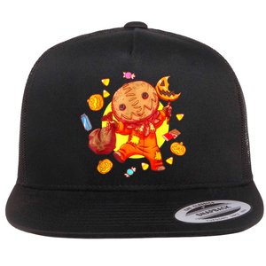 Trick Or Treat Cute Sam Funny Halloween 2024 Flat Bill Trucker Hat