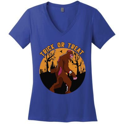 Trick Or Treat Last Minute Bigfoot Halloween Costume Gift Women's V-Neck T-Shirt