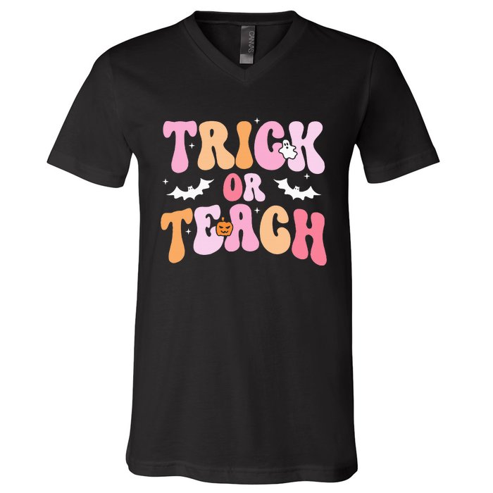 Trick Or Teach Halloween Teacher Teacher Life V-Neck T-Shirt