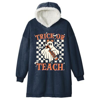 Trick Or Teach Funny Halloween Teacher Spooky Vibes Back To School Hooded Wearable Blanket