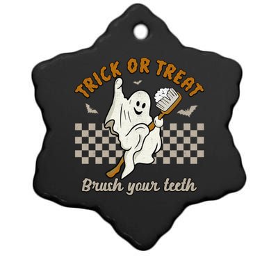 Trick Or Treat Brush Your Teeth Halloween Cute Ghost Dentist Gift Ceramic Star Ornament