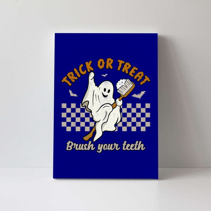 Trick Or Treat Brush Your Teeth Halloween Cute Ghost Dentist Gift Canvas