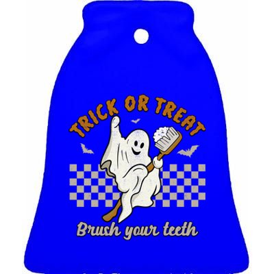 Trick Or Treat Brush Your Teeth Halloween Cute Ghost Dentist Gift Ceramic Bell Ornament