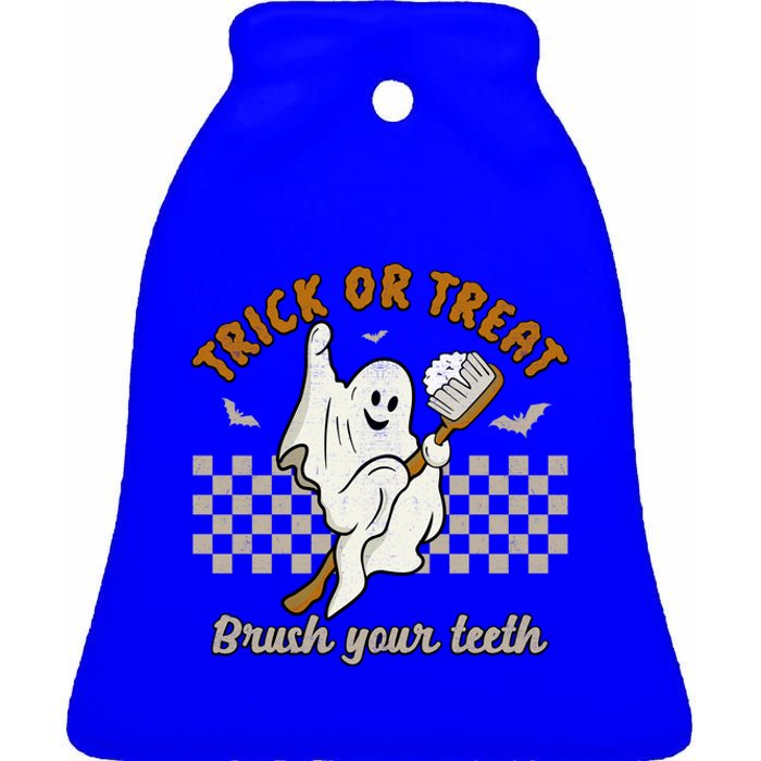 Trick Or Treat Brush Your Teeth Halloween Cute Ghost Dentist Gift Ceramic Bell Ornament