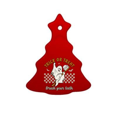 Trick Or Treat Brush Your Teeth Halloween Cute Ghost Dentist Gift Ceramic Tree Ornament