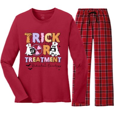 Trick Or Treatment Radiation Oncology Halloween Women's Long Sleeve Flannel Pajama Set 