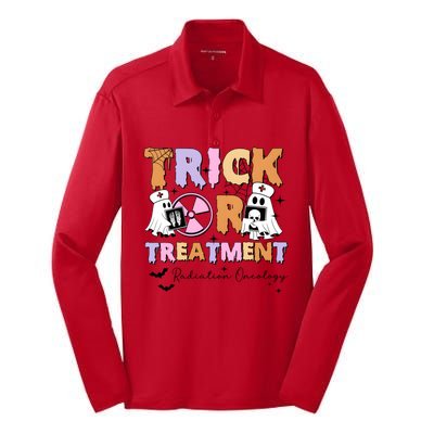 Trick Or Treatment Radiation Oncology Halloween Silk Touch Performance Long Sleeve Polo