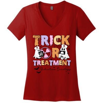 Trick Or Treatment Radiation Oncology Halloween Women's V-Neck T-Shirt