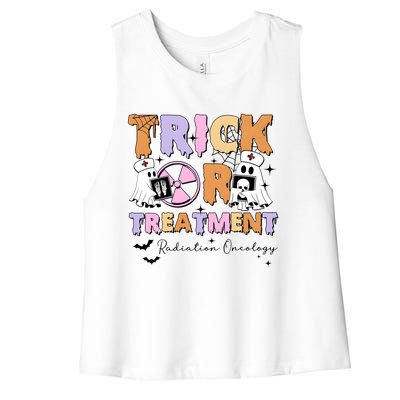 Trick Or Treatment Radiation Oncology Halloween Women's Racerback Cropped Tank