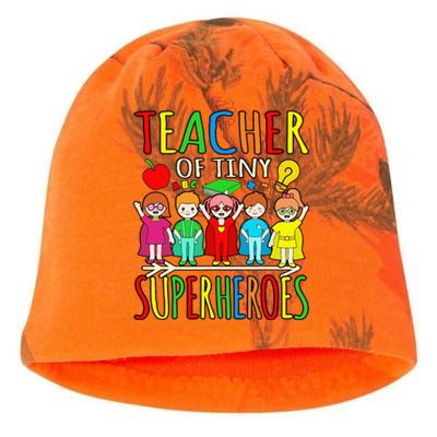 Teacher Of Tiny Superheroes First Day Back To School Graphic Kati - Camo Knit Beanie