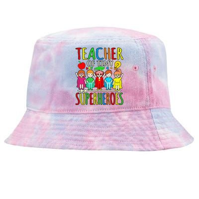 Teacher Of Tiny Superheroes First Day Back To School Graphic Tie-Dyed Bucket Hat