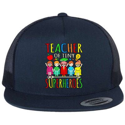 Teacher Of Tiny Superheroes First Day Back To School Graphic Flat Bill Trucker Hat