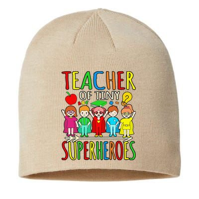 Teacher Of Tiny Superheroes First Day Back To School Graphic Sustainable Beanie