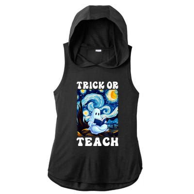 Trick Or Teach Cute Ghost Reading Book Teacher Halloween Gift Ladies PosiCharge Tri-Blend Wicking Draft Hoodie Tank