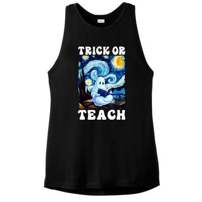 Trick Or Teach Cute Ghost Reading Book Teacher Halloween Gift Ladies PosiCharge Tri-Blend Wicking Tank