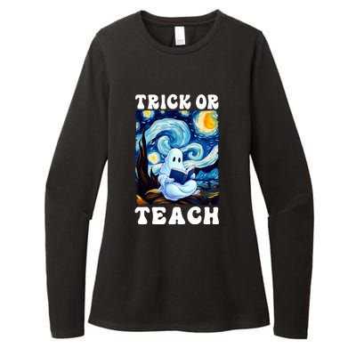 Trick Or Teach Cute Ghost Reading Book Teacher Halloween Gift Womens CVC Long Sleeve Shirt