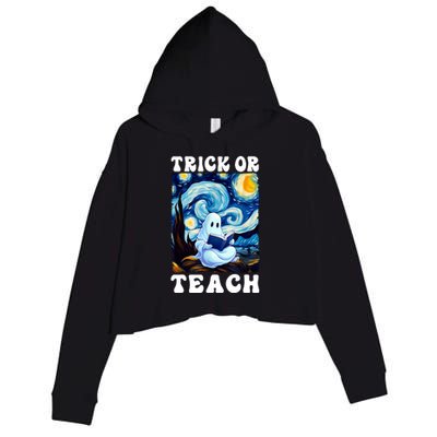 Trick Or Teach Cute Ghost Reading Book Teacher Halloween Gift Crop Fleece Hoodie