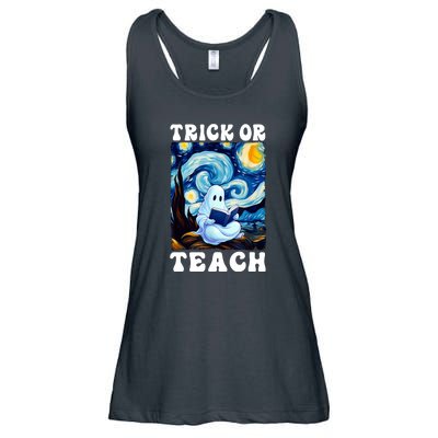 Trick Or Teach Cute Ghost Reading Book Teacher Halloween Gift Ladies Essential Flowy Tank