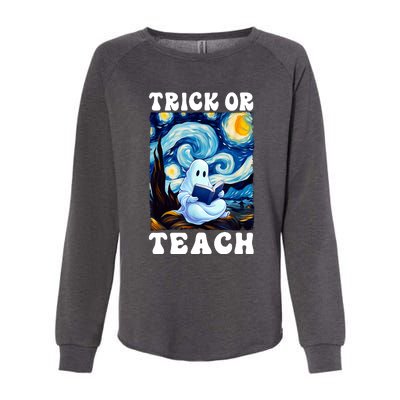 Trick Or Teach Cute Ghost Reading Book Teacher Halloween Gift Womens California Wash Sweatshirt