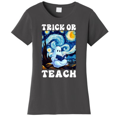 Trick Or Teach Cute Ghost Reading Book Teacher Halloween Gift Women's T-Shirt