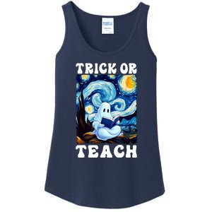 Trick Or Teach Cute Ghost Reading Book Teacher Halloween Gift Ladies Essential Tank