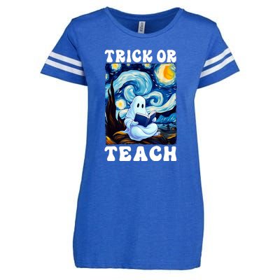 Trick Or Teach Cute Ghost Reading Book Teacher Halloween Gift Enza Ladies Jersey Football T-Shirt