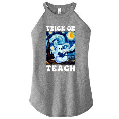 Trick Or Teach Cute Ghost Reading Book Teacher Halloween Gift Women's Perfect Tri Rocker Tank