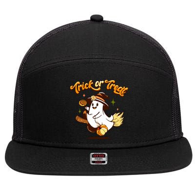 Trick Or Treat Witchy Cute Ghost For Halloween Thankgiving Gift 7 Panel Mesh Trucker Snapback Hat