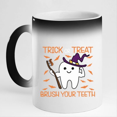 Trick Or Treat Brush Your Teeth Halloween Spooky Dentist Great Gift 11oz Black Color Changing Mug