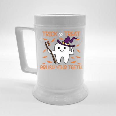 Trick Or Treat Brush Your Teeth Halloween Spooky Dentist Great Gift Beer Stein