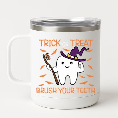 Trick Or Treat Brush Your Teeth Halloween Spooky Dentist Great Gift 12 oz Stainless Steel Tumbler Cup