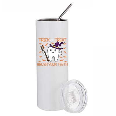 Trick Or Treat Brush Your Teeth Halloween Spooky Dentist Great Gift Stainless Steel Tumbler