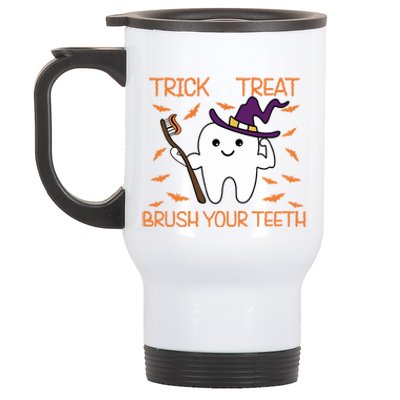 Trick Or Treat Brush Your Teeth Halloween Spooky Dentist Great Gift Stainless Steel Travel Mug