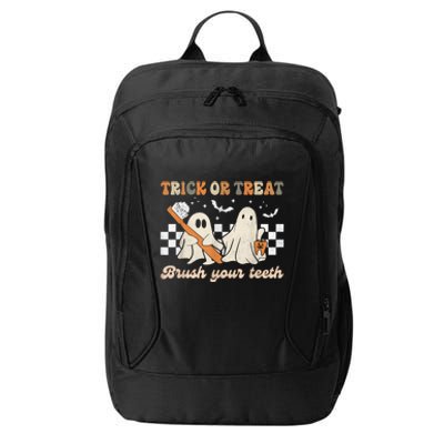 Trick Or Treat Brush Your Teeth Retro Halloween Dentist Gift City Backpack