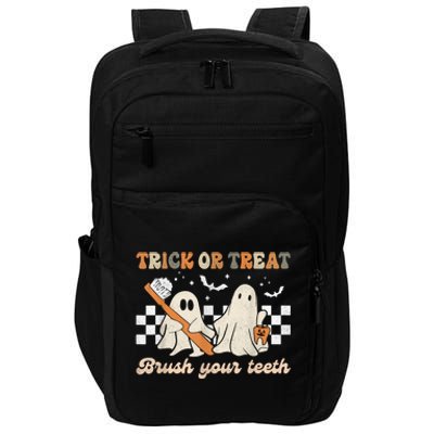 Trick Or Treat Brush Your Teeth Retro Halloween Dentist Gift Impact Tech Backpack