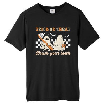 Trick Or Treat Brush Your Teeth Retro Halloween Dentist Gift Tall Fusion ChromaSoft Performance T-Shirt