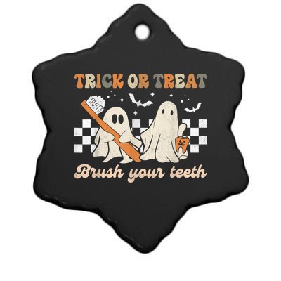 Trick Or Treat Brush Your Teeth Retro Halloween Dentist Gift Ceramic Star Ornament