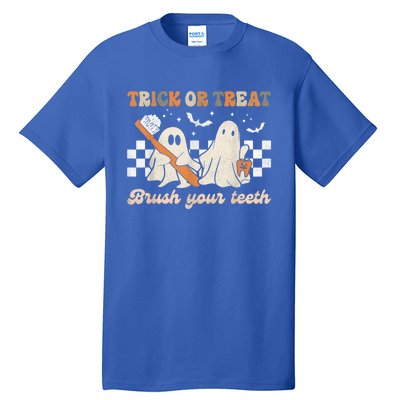 Trick Or Treat Brush Your Teeth Retro Halloween Dentist Gift Tall T-Shirt