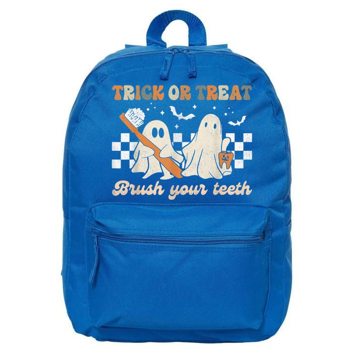 Trick Or Treat Brush Your Teeth Retro Halloween Dentist Gift 16 in Basic Backpack