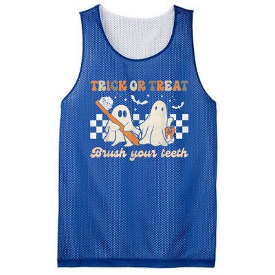 Trick Or Treat Brush Your Teeth Retro Halloween Dentist Gift Mesh Reversible Basketball Jersey Tank