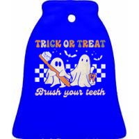 Trick Or Treat Brush Your Teeth Retro Halloween Dentist Gift Ceramic Bell Ornament